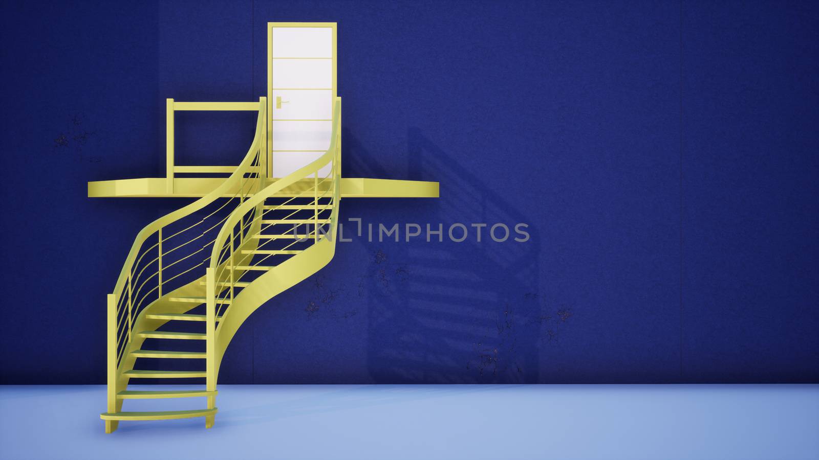 modern blue building with outdoor stairs, 3d rendering background