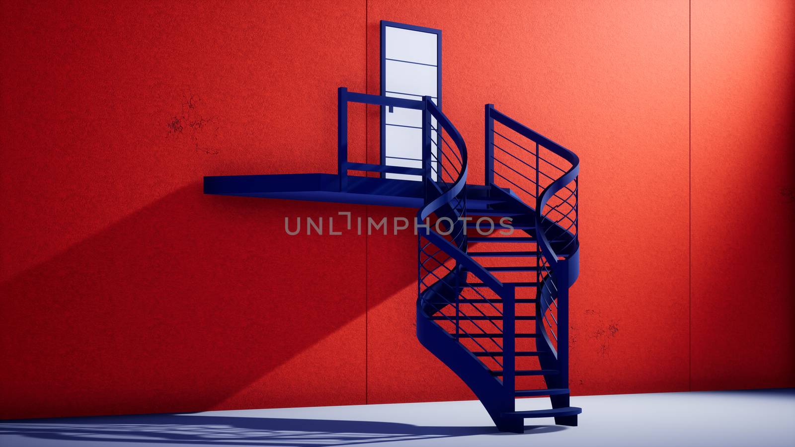 modern red building with outdoor stairs, 3d rendering background