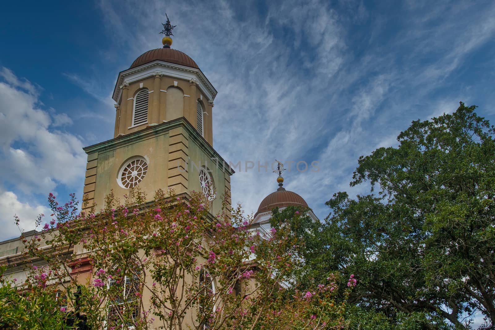 Stucco Church with Domed Steeples by dbvirago