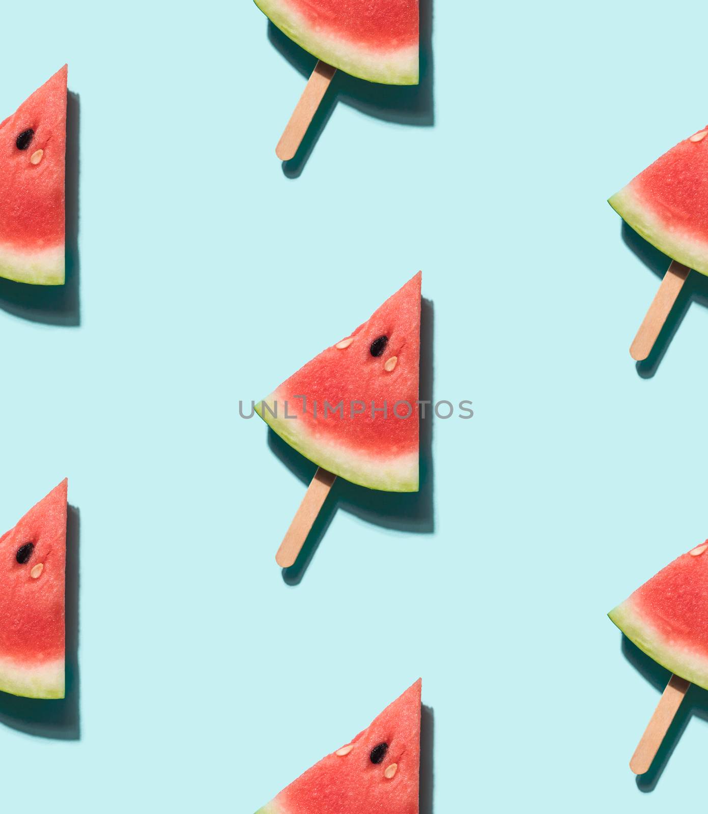 watermelon popsicle on blue seamles pattern by fascinadora