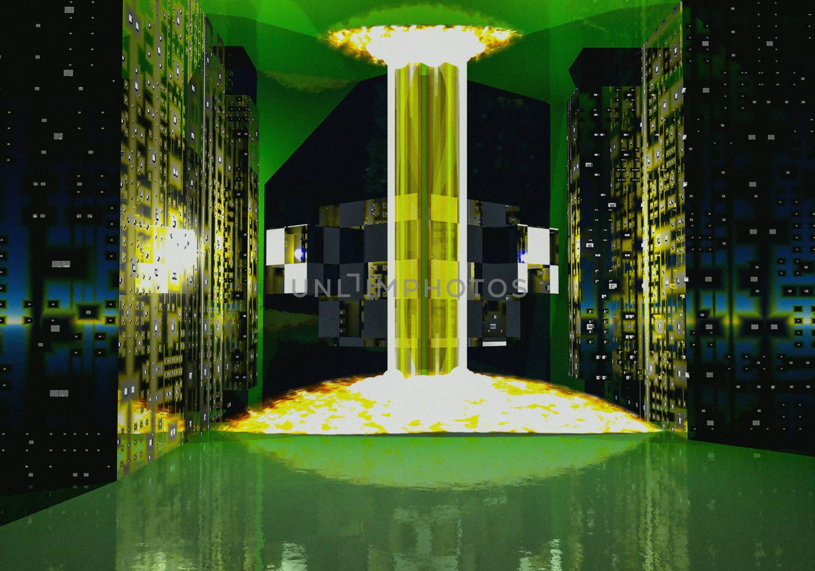 3d abstract textured image of the nuclear fusion experiment scene, controlled by a supercomputer