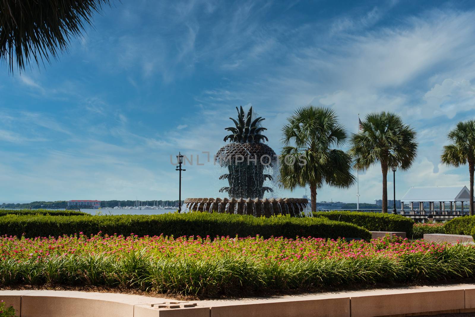 A beautiful fountain in a park in Charleston, South Carolina