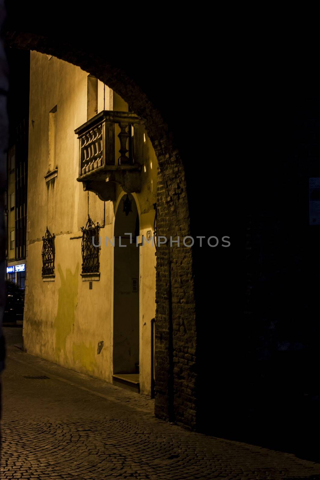 Rovigo city detail, a city in north Italy in Night