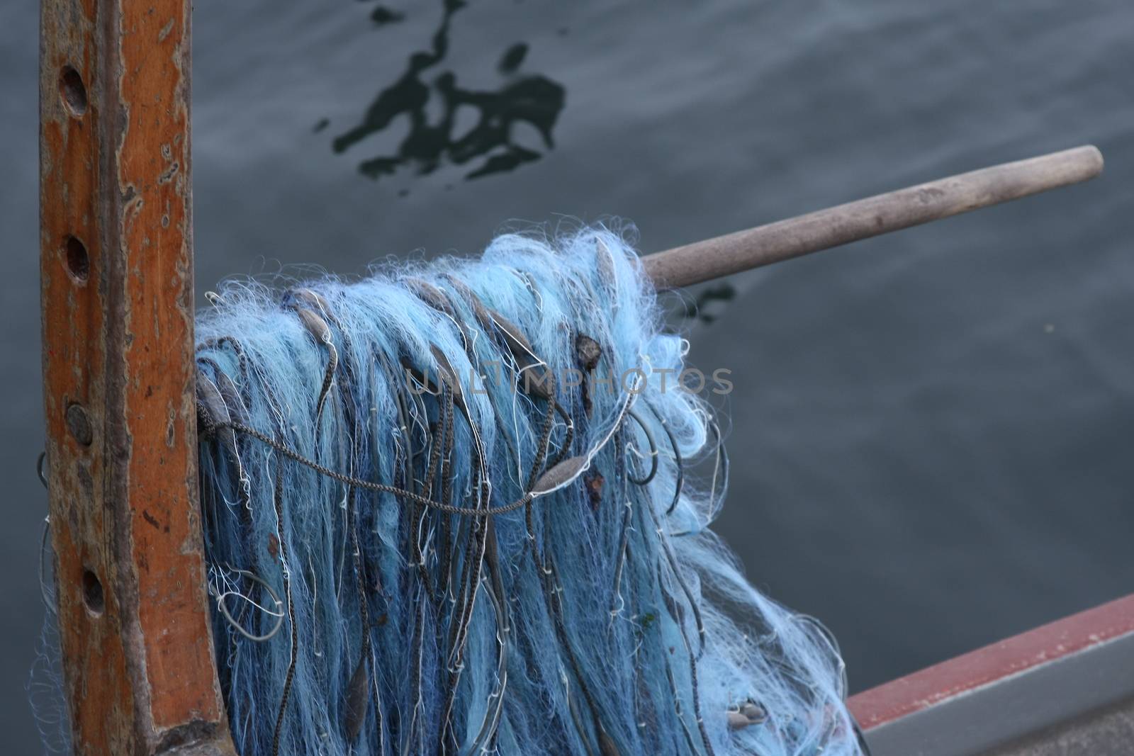 fish net in fishing boat on lake zug