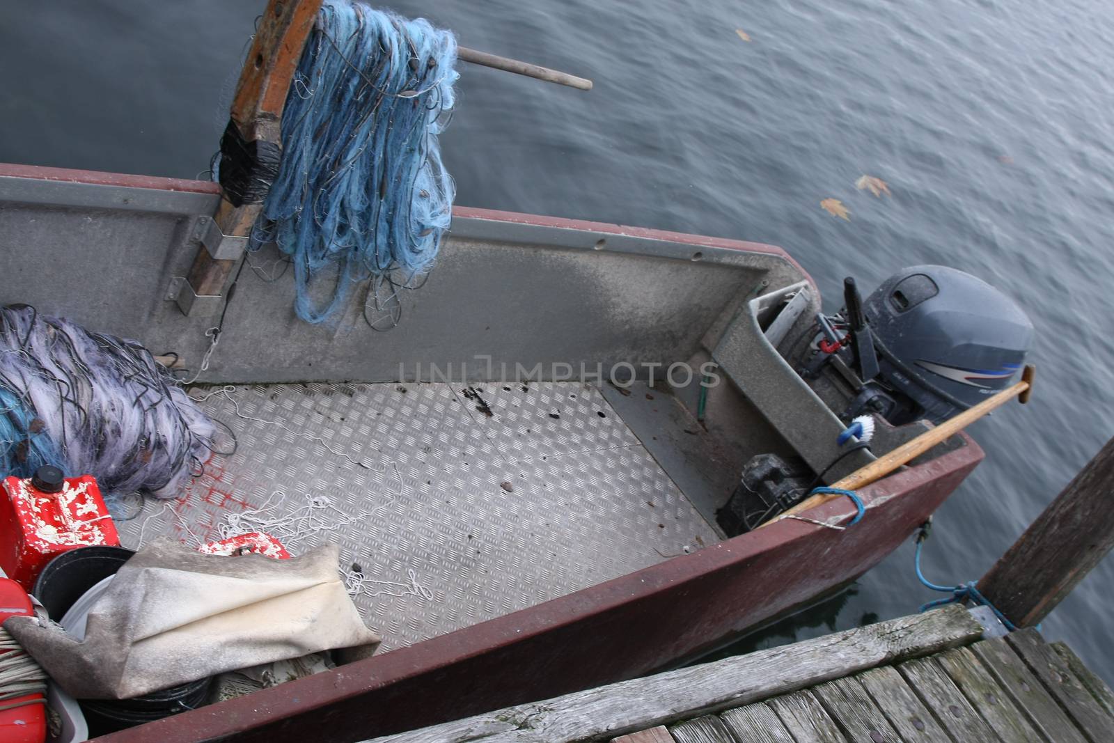 fish net in fishing boat on lake zug