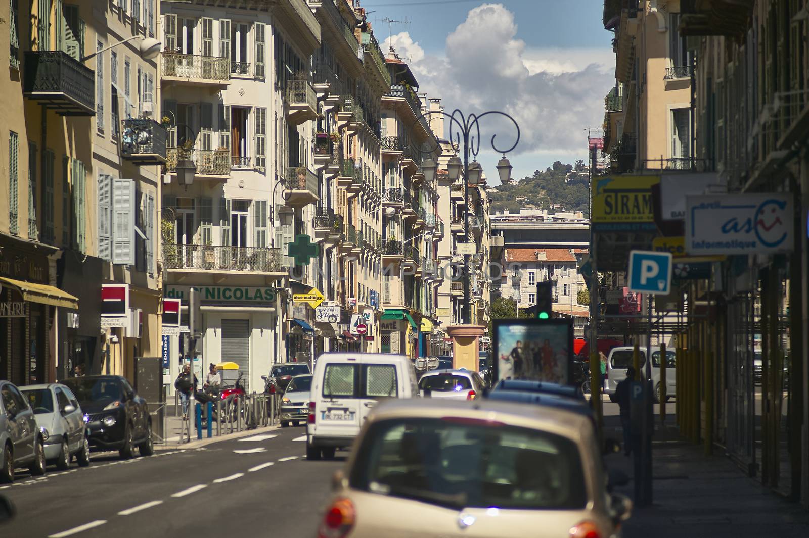 NICE, FRANCE 26 FEBRUARY 2020: Buildings on the streets of Nice in France