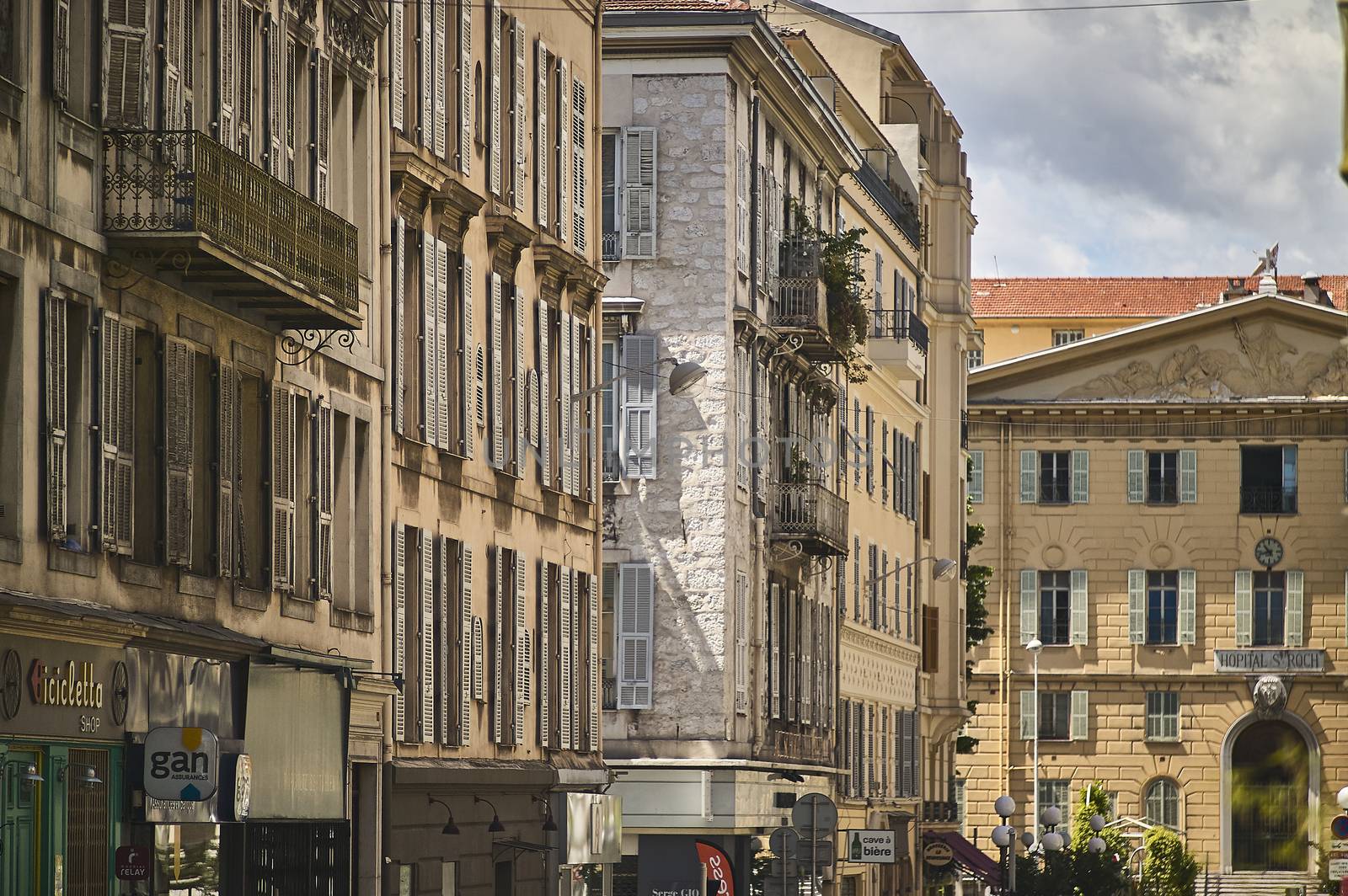 NICE, FRANCE 26 FEBRUARY 2020: Buildings on the streets of Nice in France