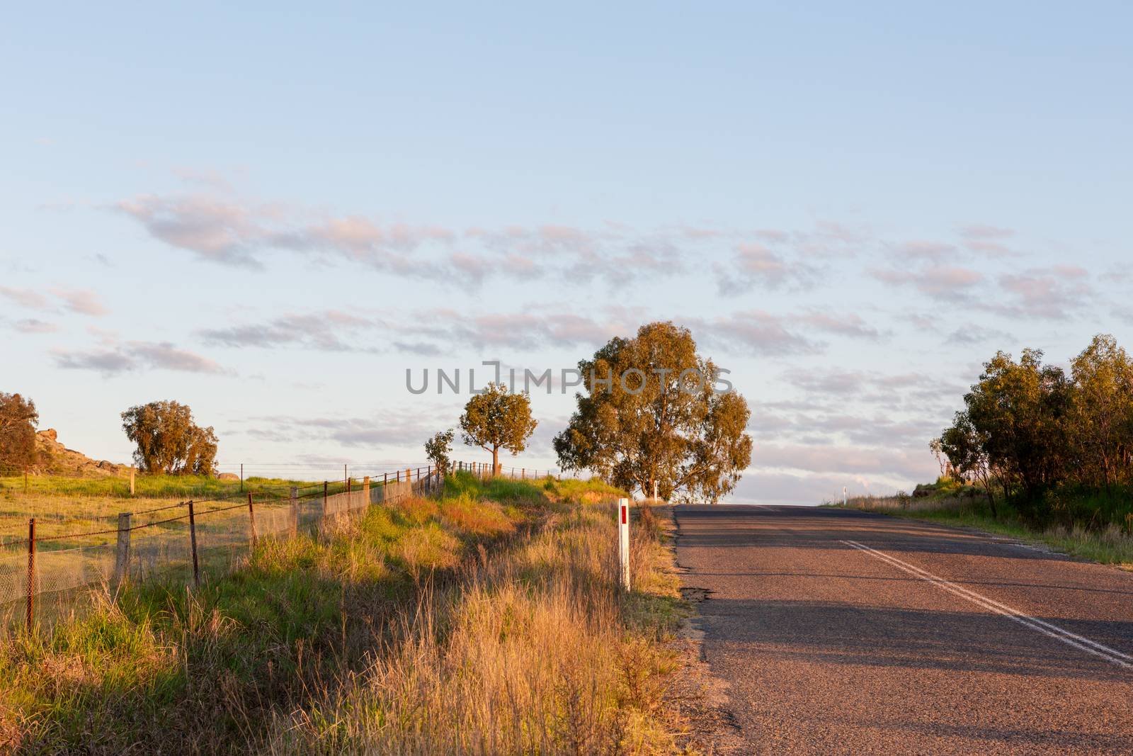 Sunny road through rural countryside.  Space for copy
