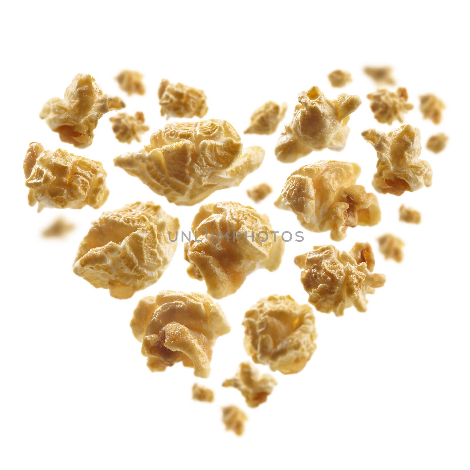 Popcorn with a taste of caramel in the shape of a heart.