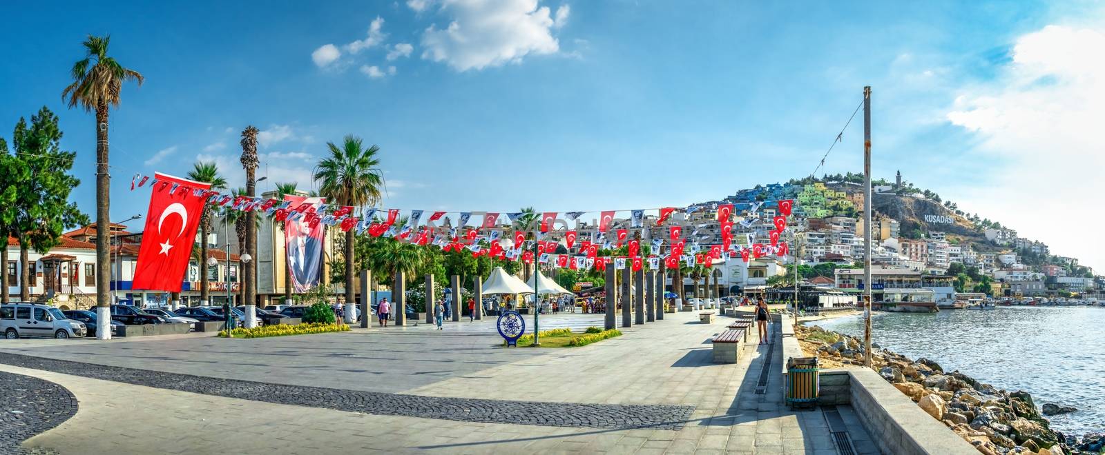 Kusadasi, Turkey – 07.18.2019.   Embankment of the resort town of Kusadasi in Turkey on a sunny summer day