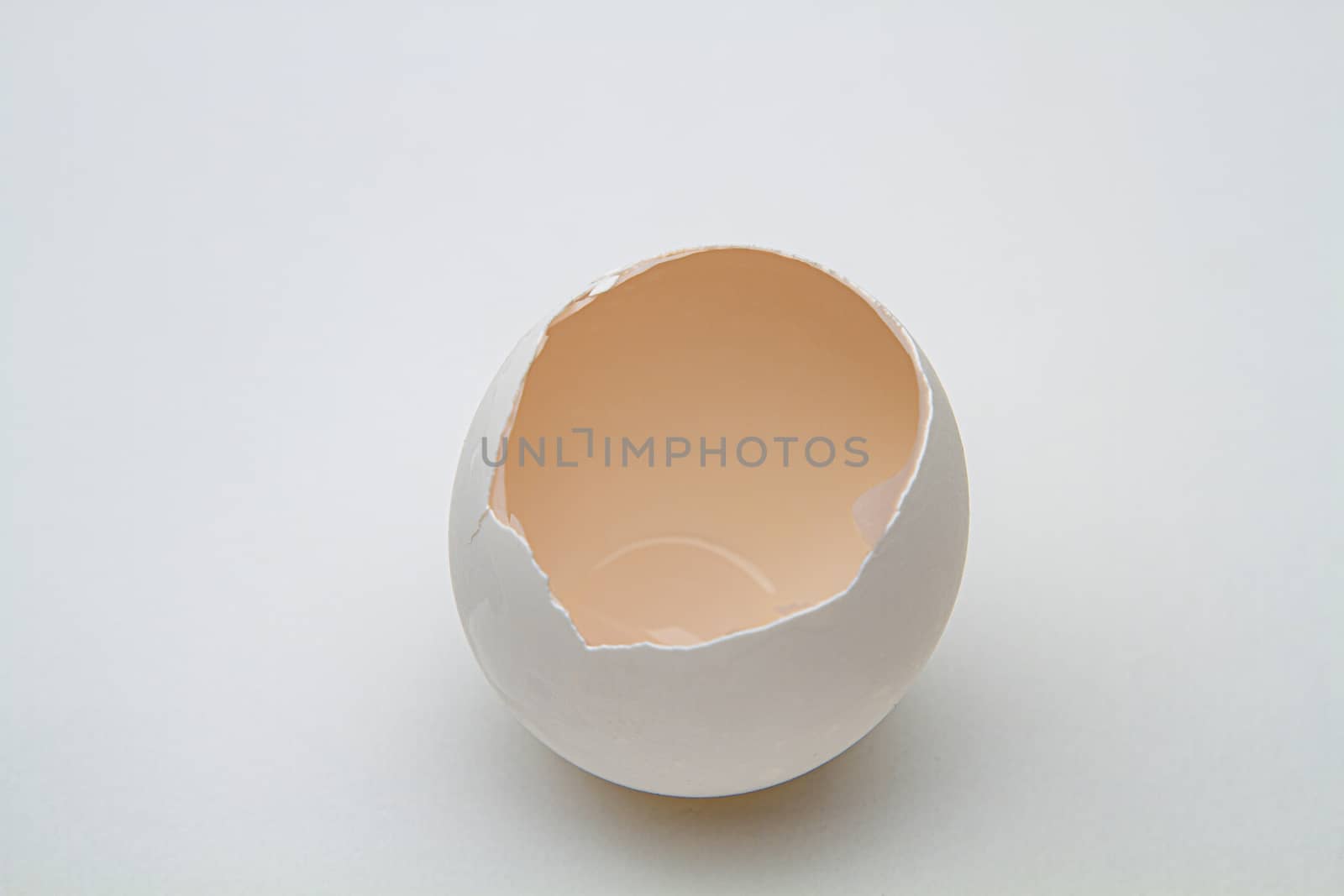 white egg, with the top cracked, looking on the inside