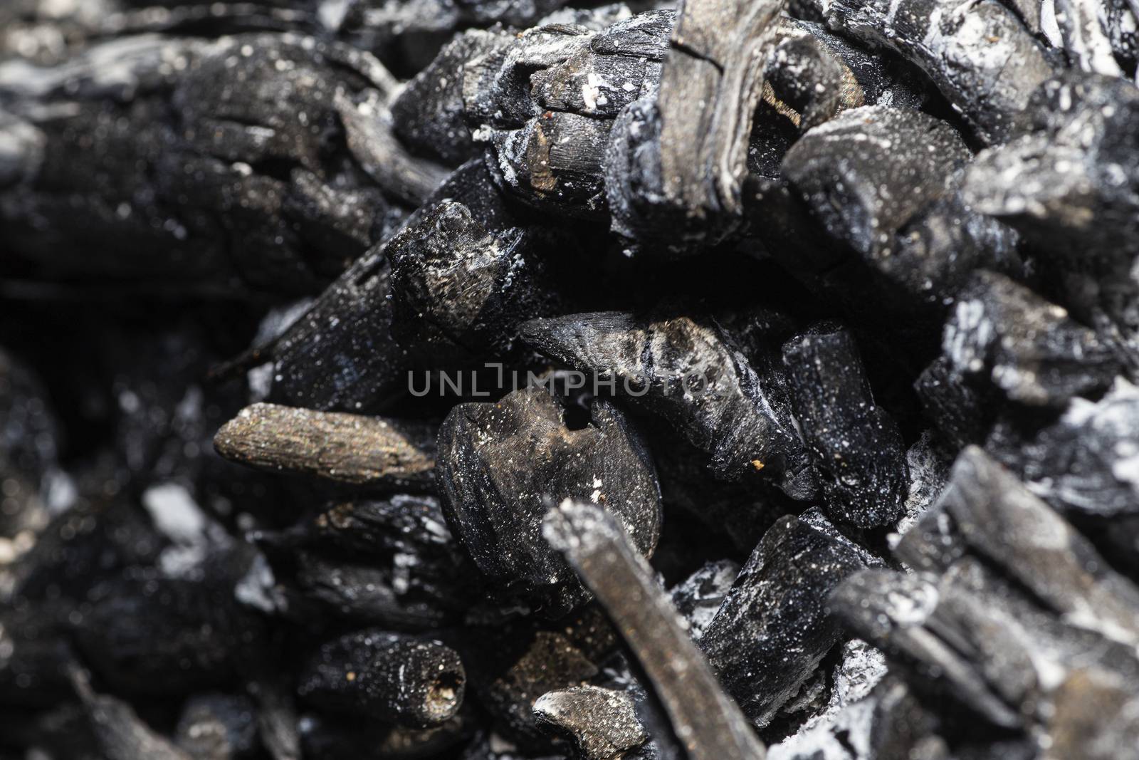 macro shot of black and ashed charcoal