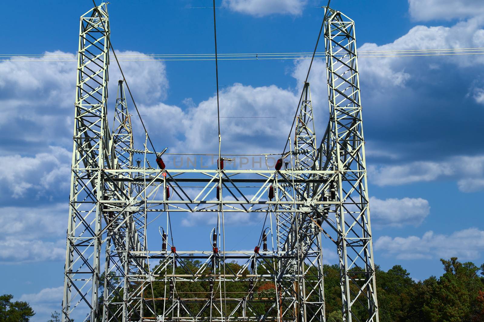 A high power electricity complex under blue skies