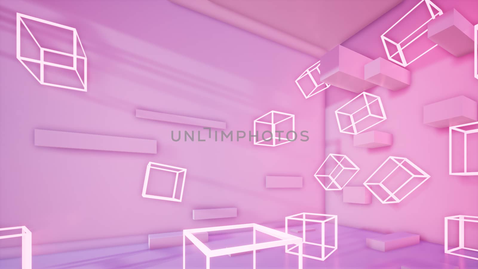 abstract sweet pink background with neon squares, 3d rendering