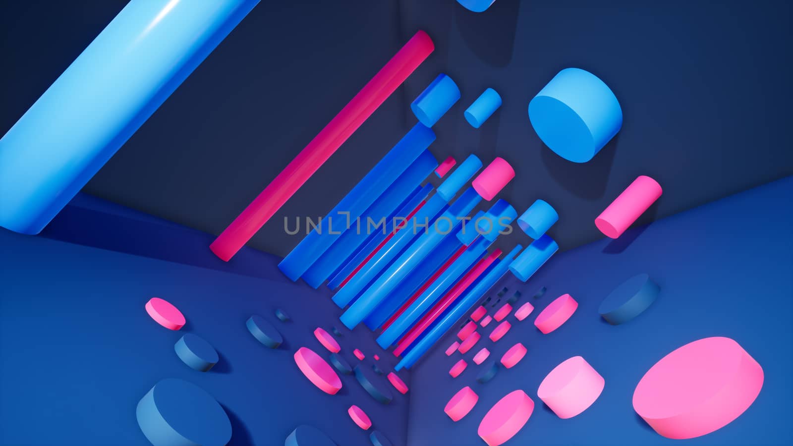 abstract blue background design with colorful pipes, 3d rendering