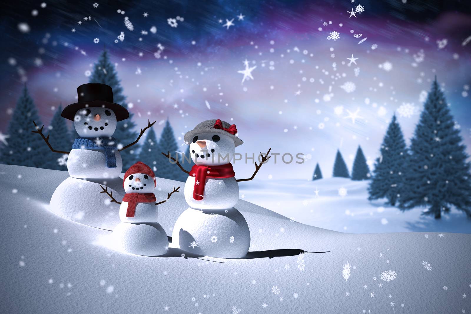 Composite image of snowman family by Wavebreakmedia