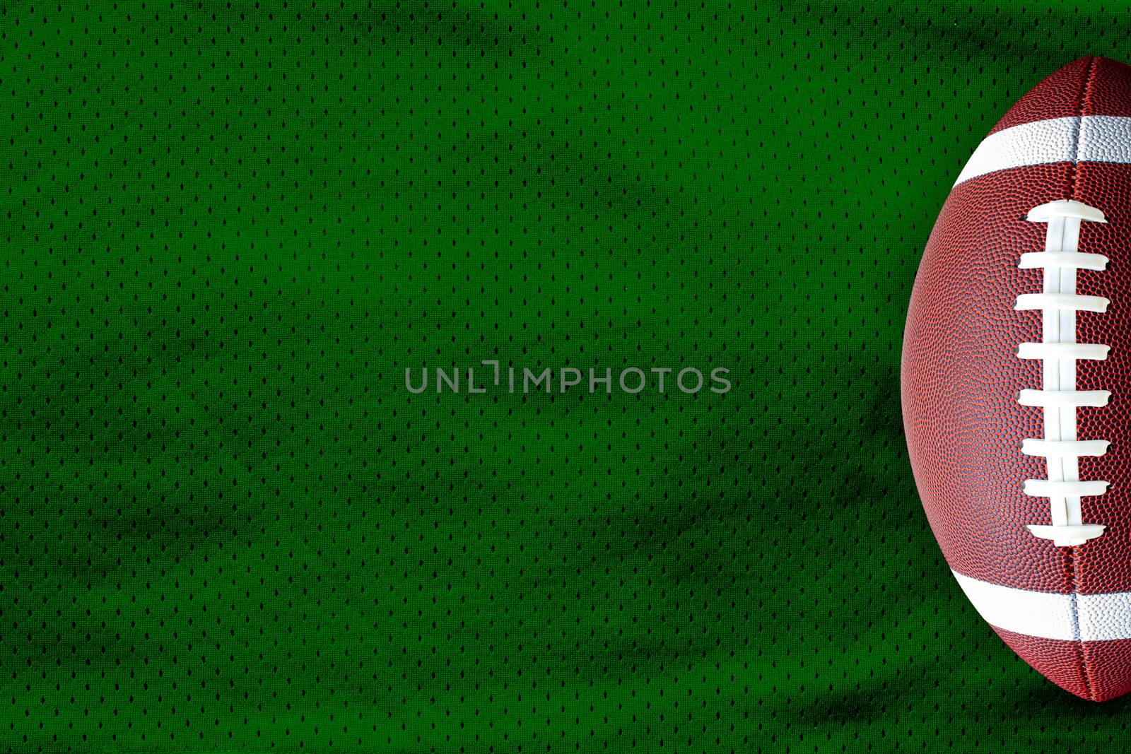 Green American Football Jersey textured with a football on a horizontal view