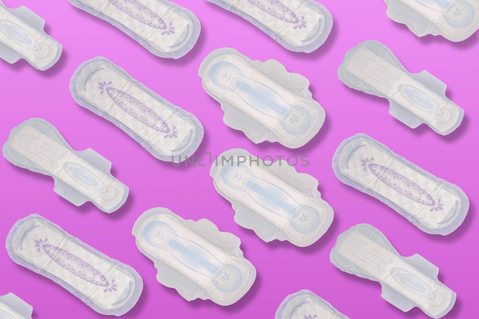 Collage of Sanitary pad or Menstrual Pads for light, regular and heavy flow on a pink background