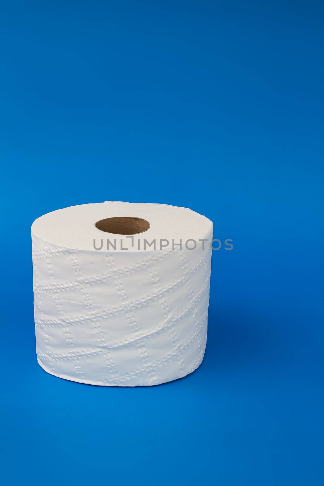 Toilet paper on a blue background with soft shadow