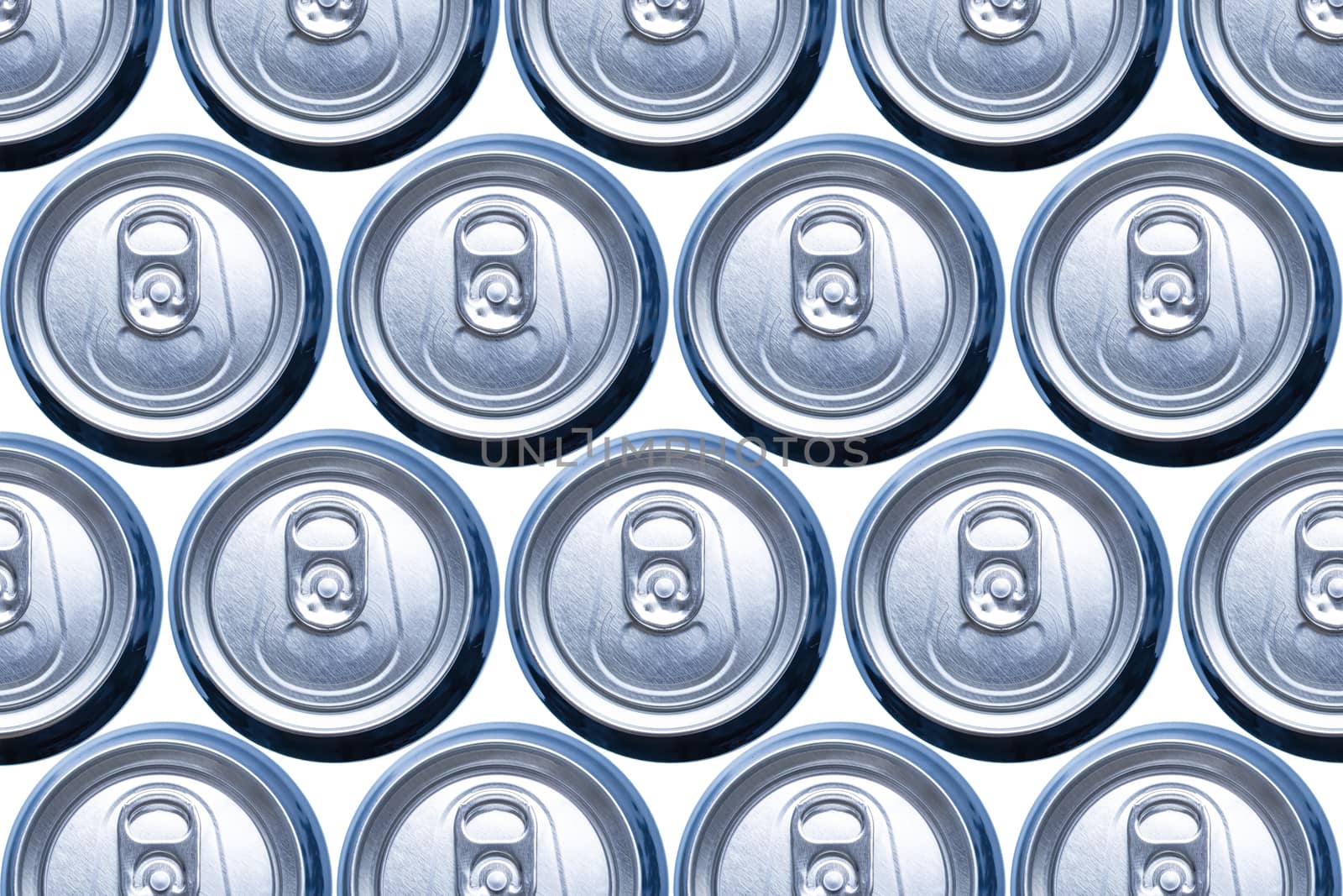 Top view of isolated recyclable aluminium cans carbonated drink by oasisamuel