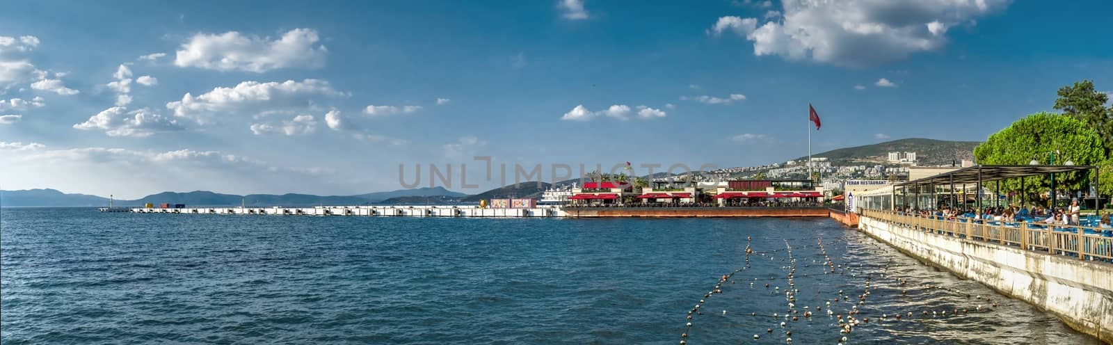 Kusadasi, Turkey – 07.18.2019.   Embankment of the resort town of Kusadasi in Turkey on a sunny summer day