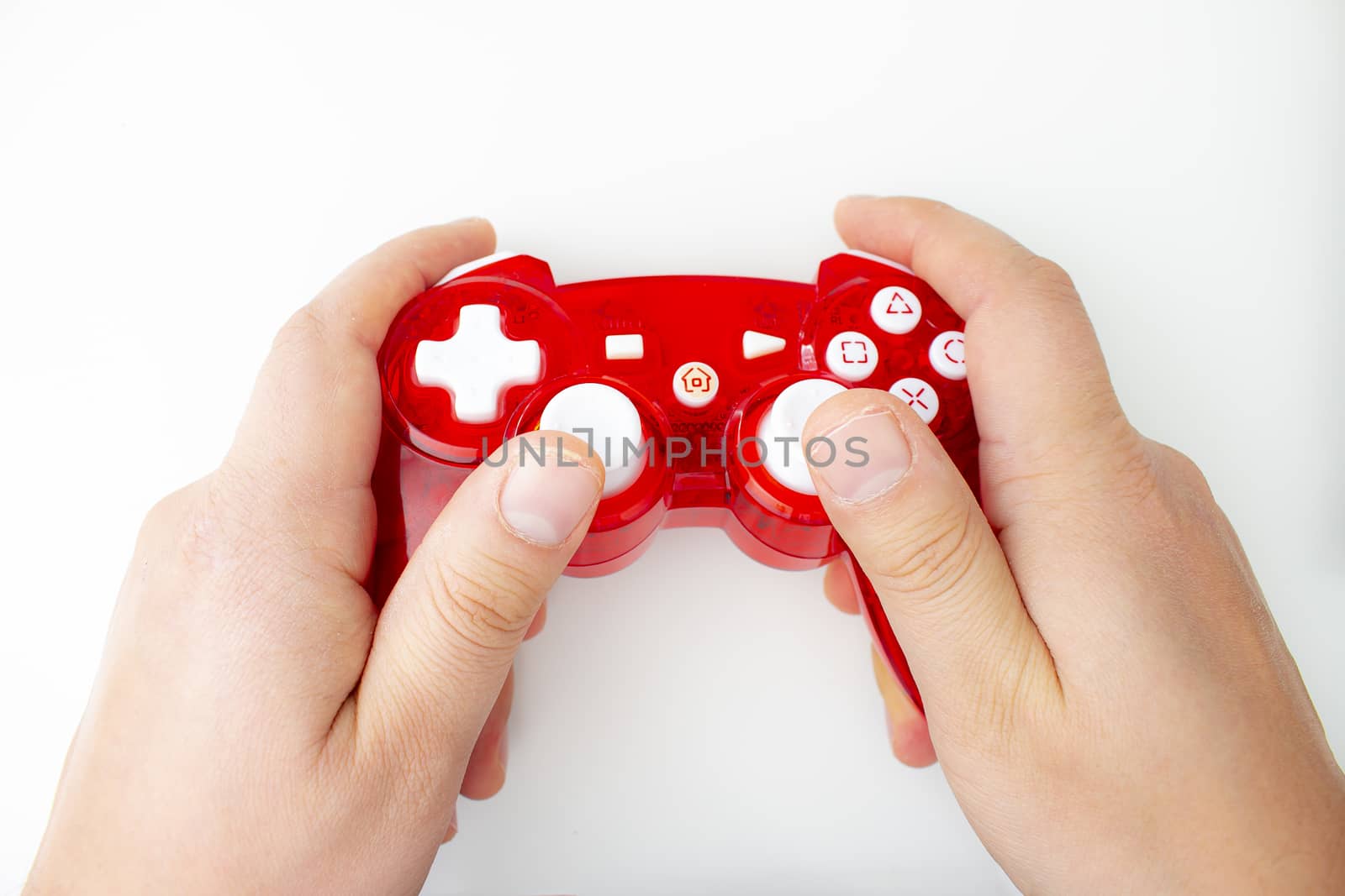 A Person using a generic video game control remote