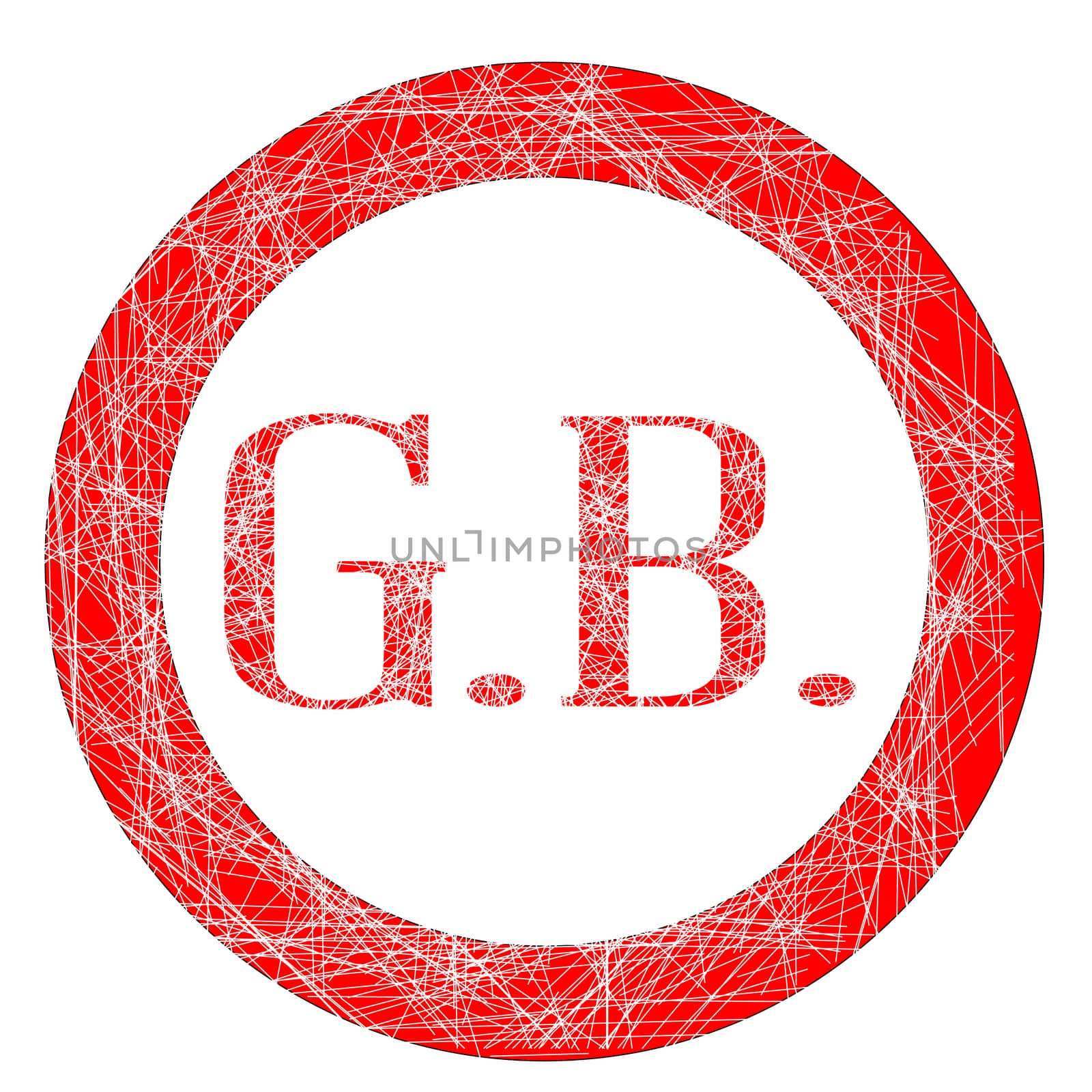 The initials GB on a red grunge effect stamp