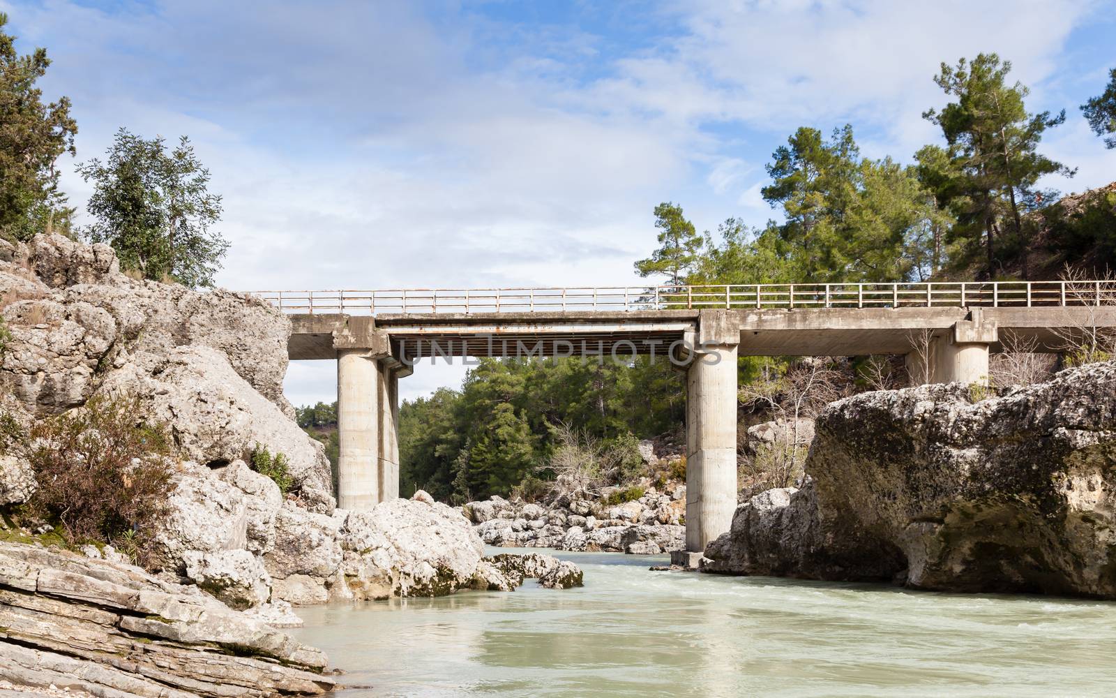 A view looking up Kopru River.  The river flows through Koprulu Canyon and is part of a National Park in the province of Antalya, south western Turkey.