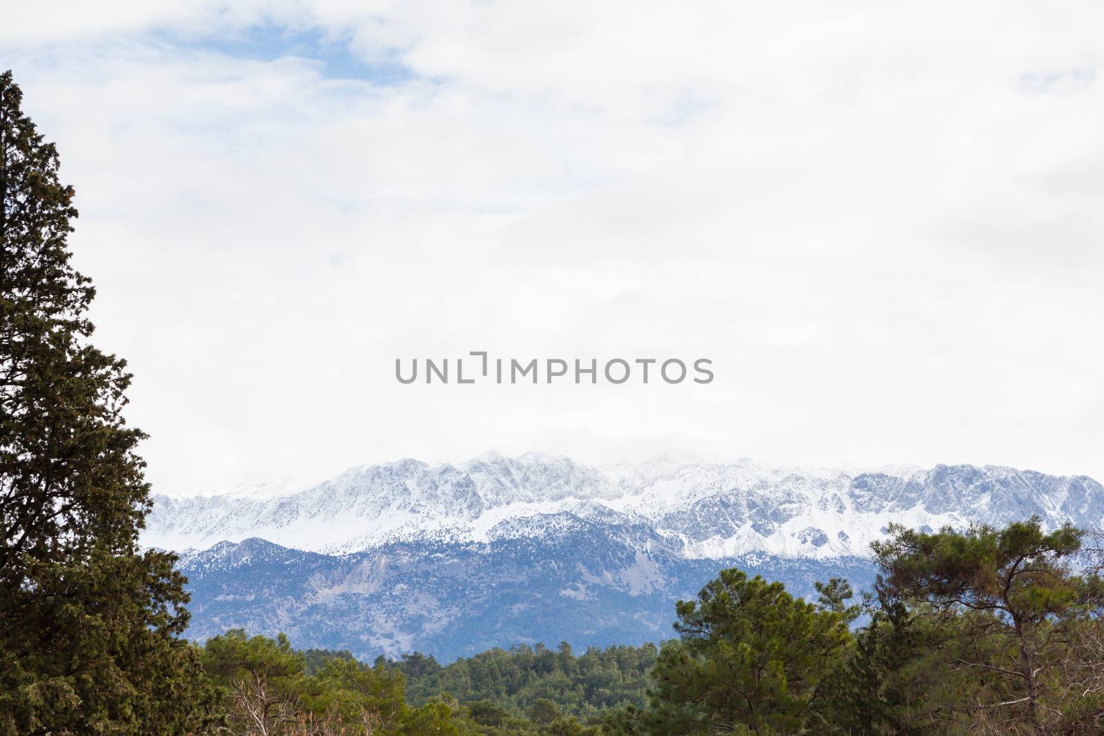 The view across Koprulu Canyon National Park, in south western Turkey, towards snow capped Taurus mountain tops.  The canyon is in the province of Antalya.