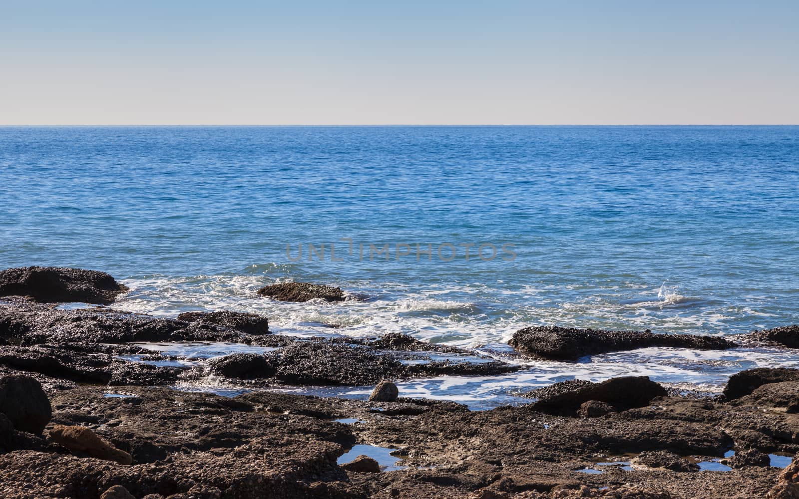 The view looking out to the Mediterranean Sea from the ancient Greek city of Side in southern Turkey.