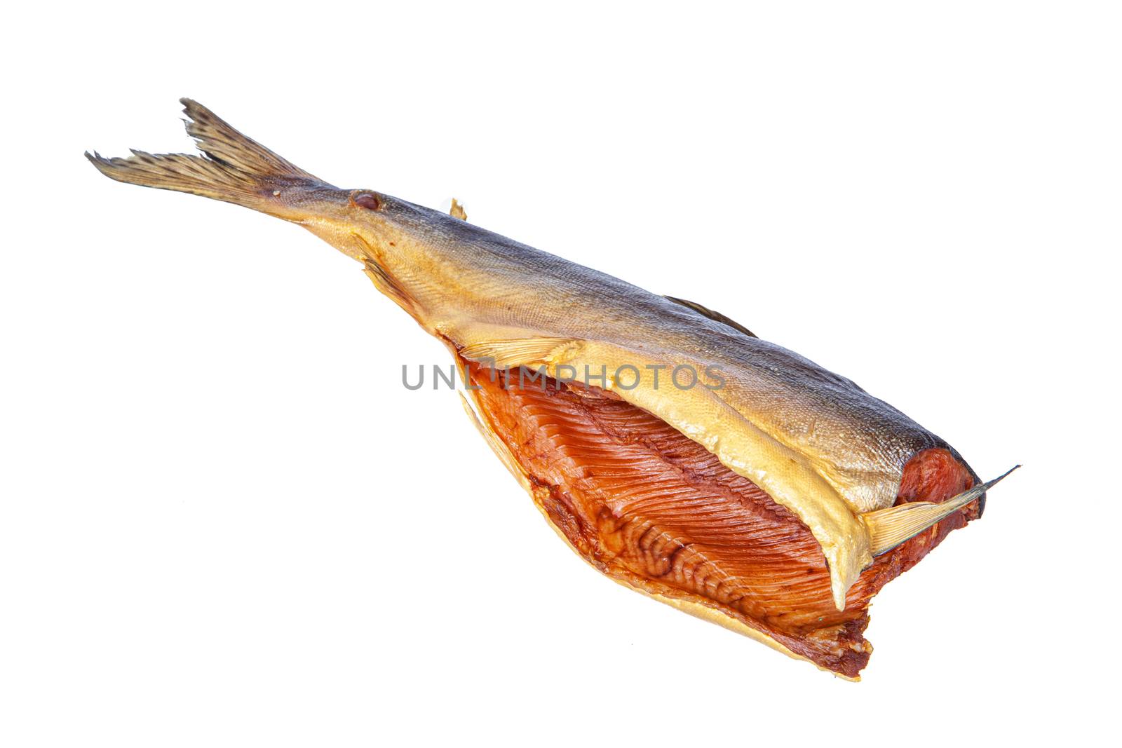 Smoked red fish on an isolated studio background