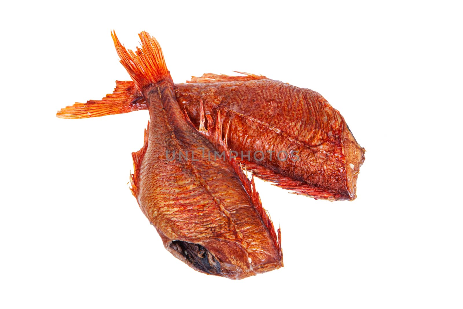 Smoked red fish on an isolated studio background