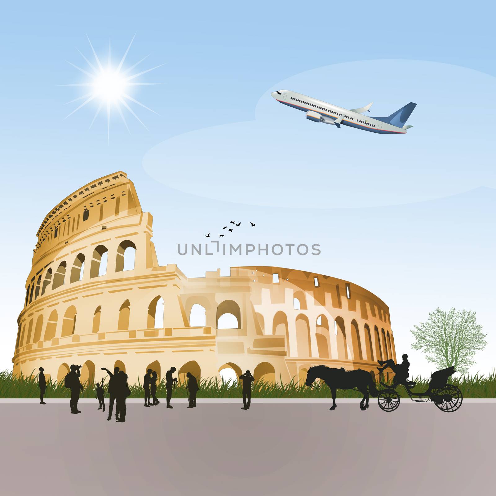 illustration of travel to the visit the colosseum
