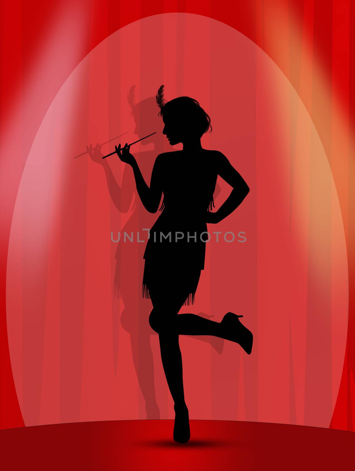 illustration of woman with charleston costume on stage