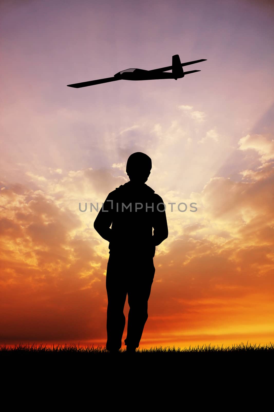 illustration of remote controlled airplanes at sunset