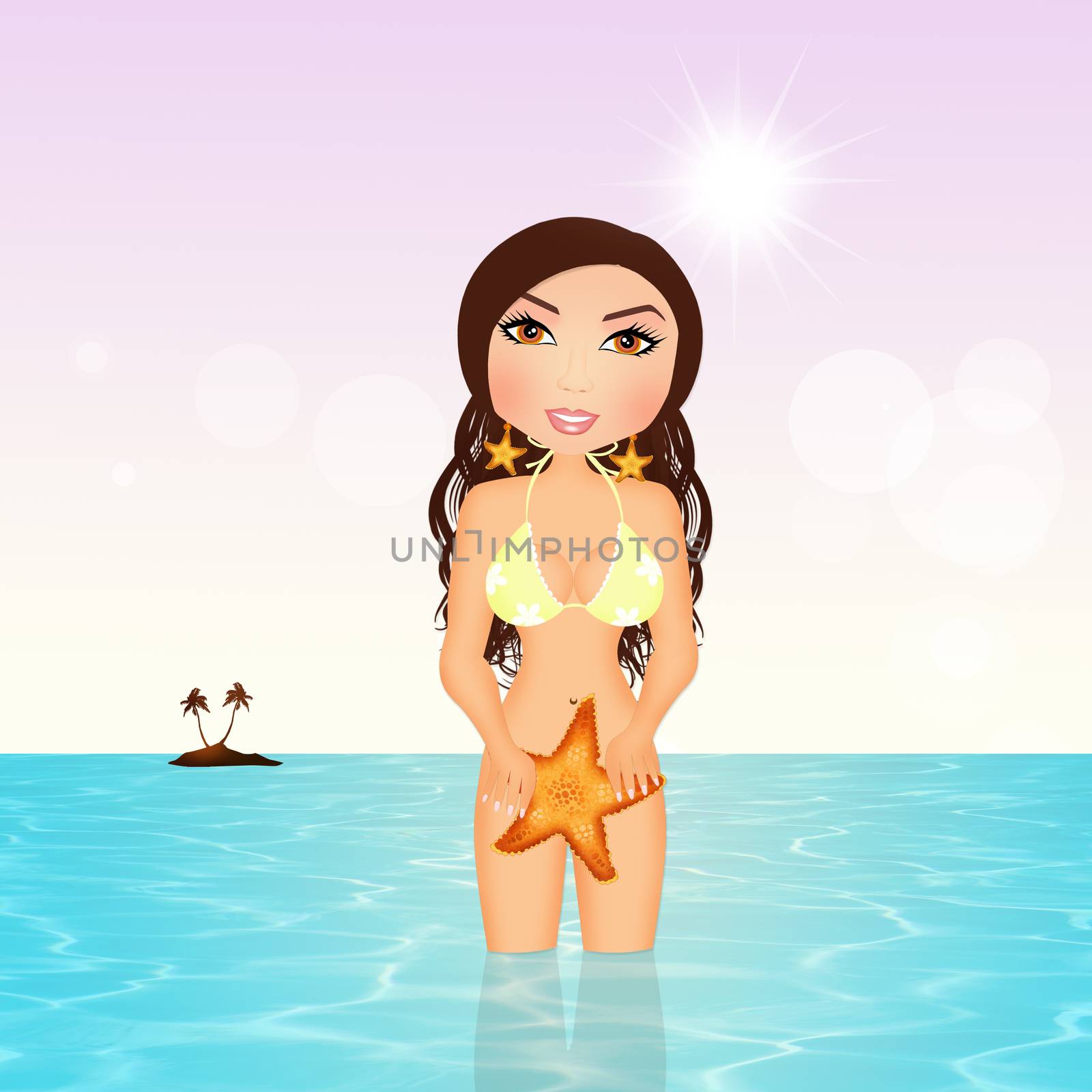 illustration of sexy girl on the beach