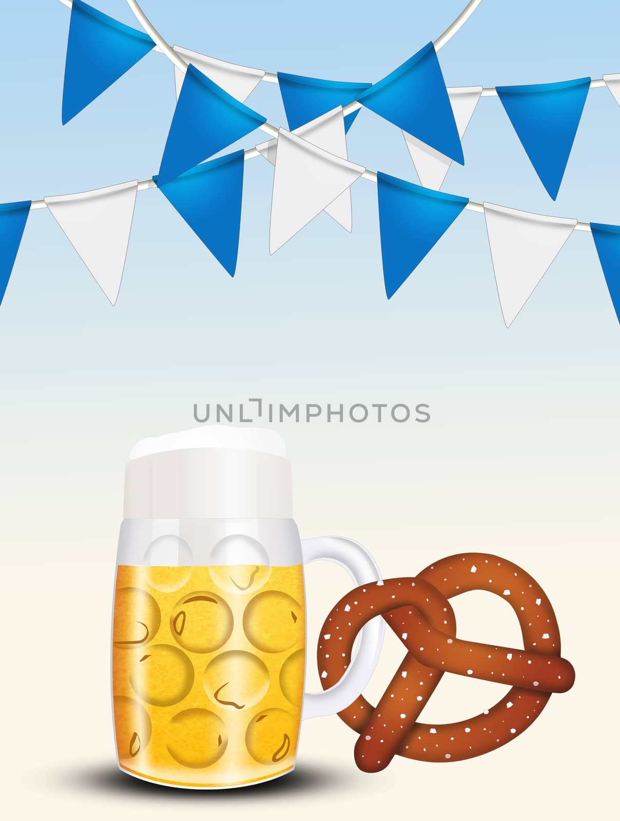 illustration of beer mugs and pretzel for Oktoberfest