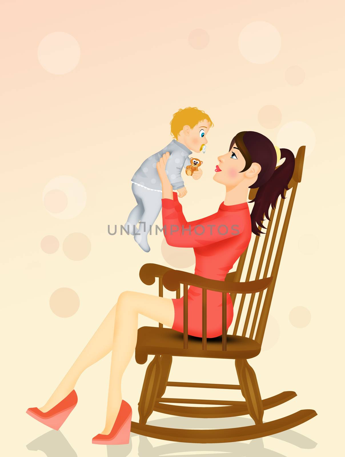 illustration of mom cuddles the baby