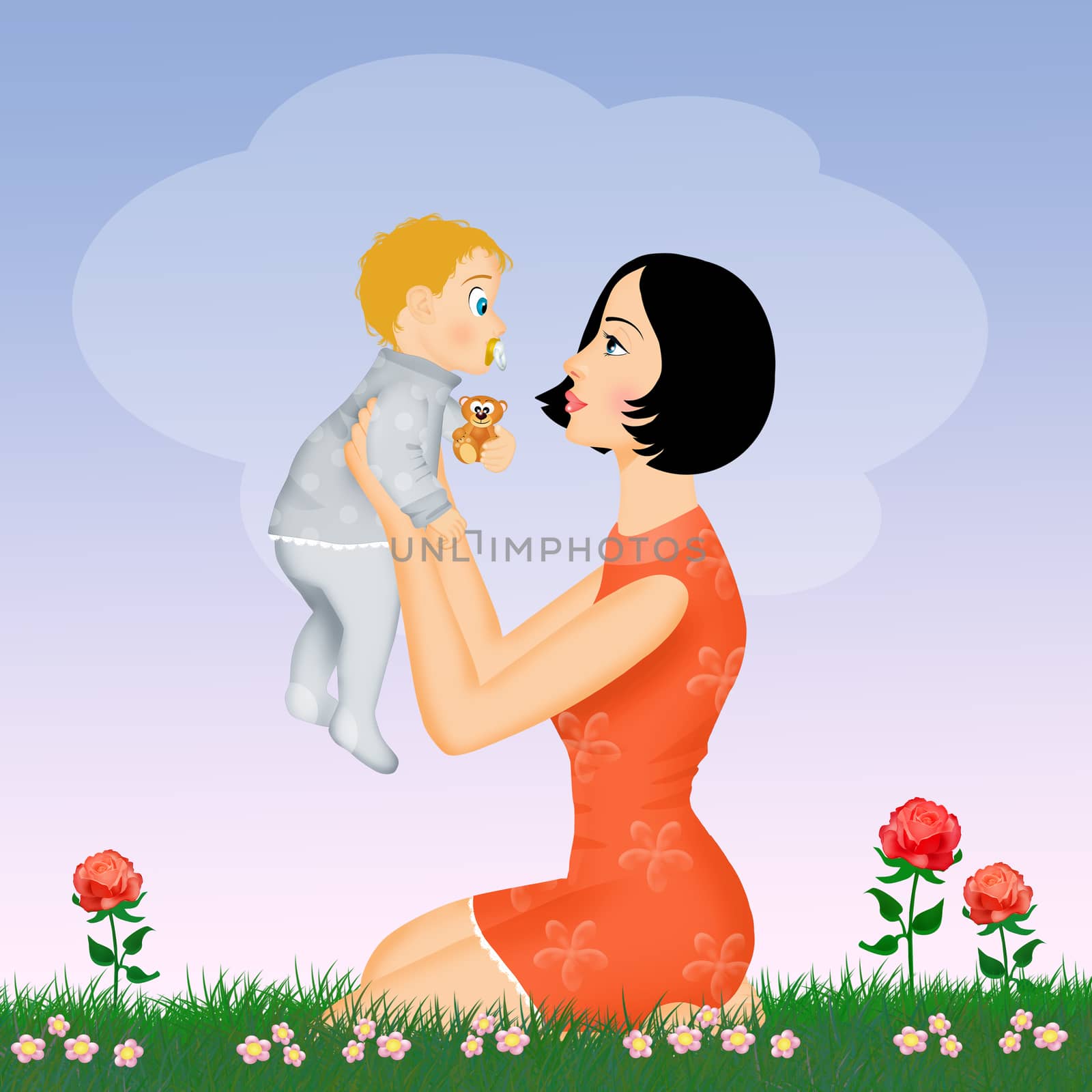 illustration of joyful mother with child