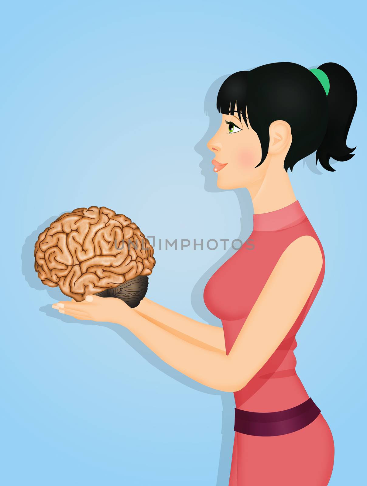 girl with brain in the hands by adrenalina