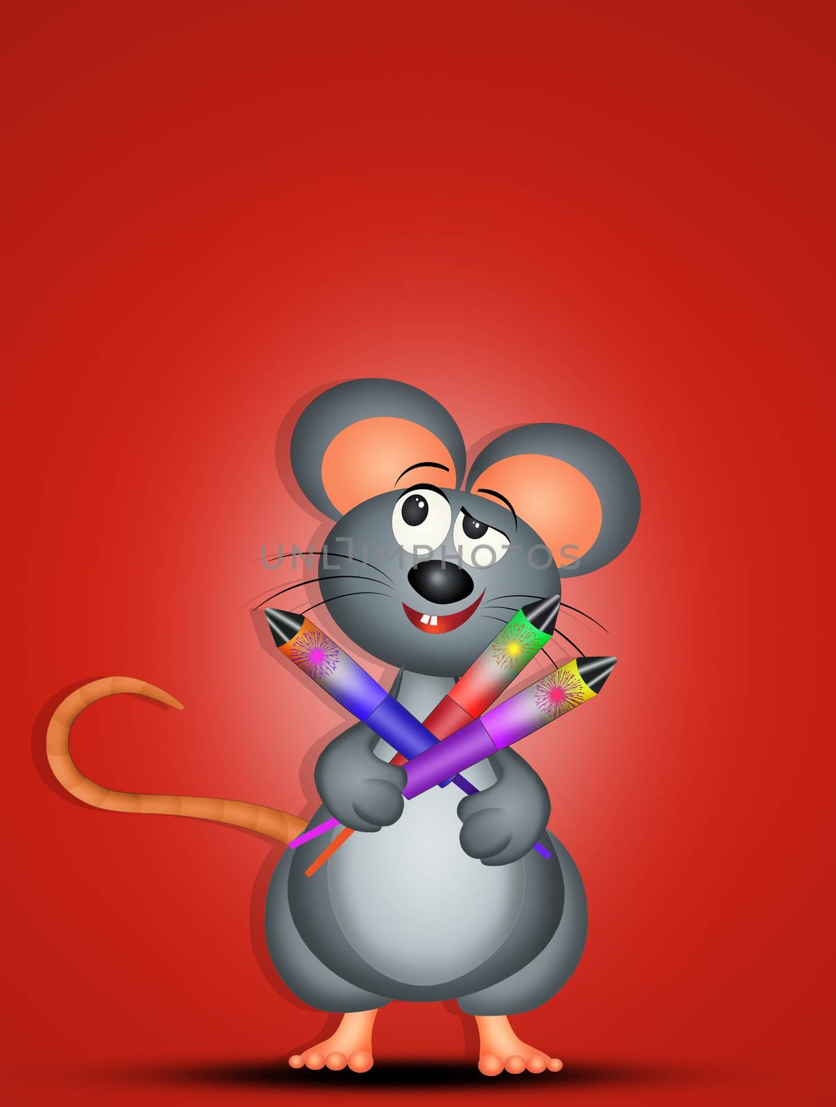 illustration of rat with fireworks explosion for the New Year