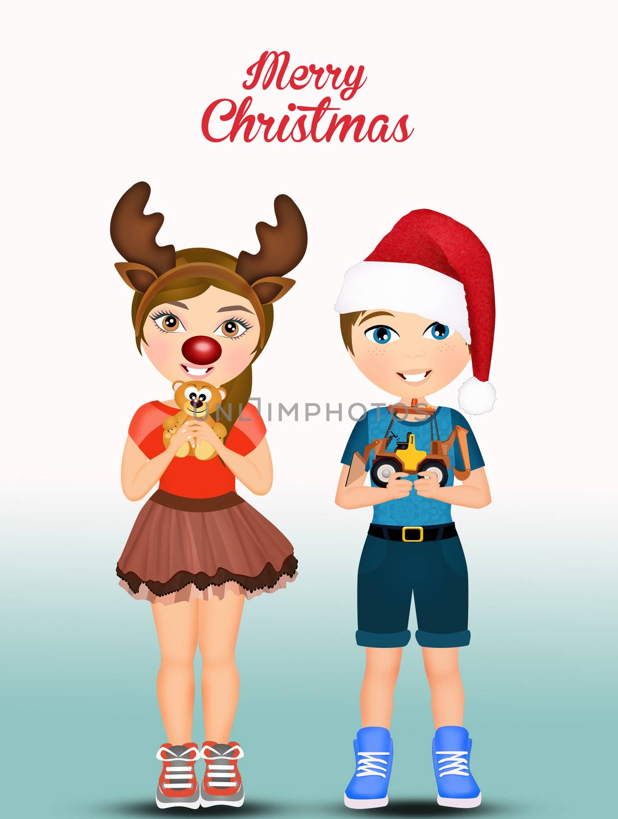 Christmas postcard with children mask by adrenalina