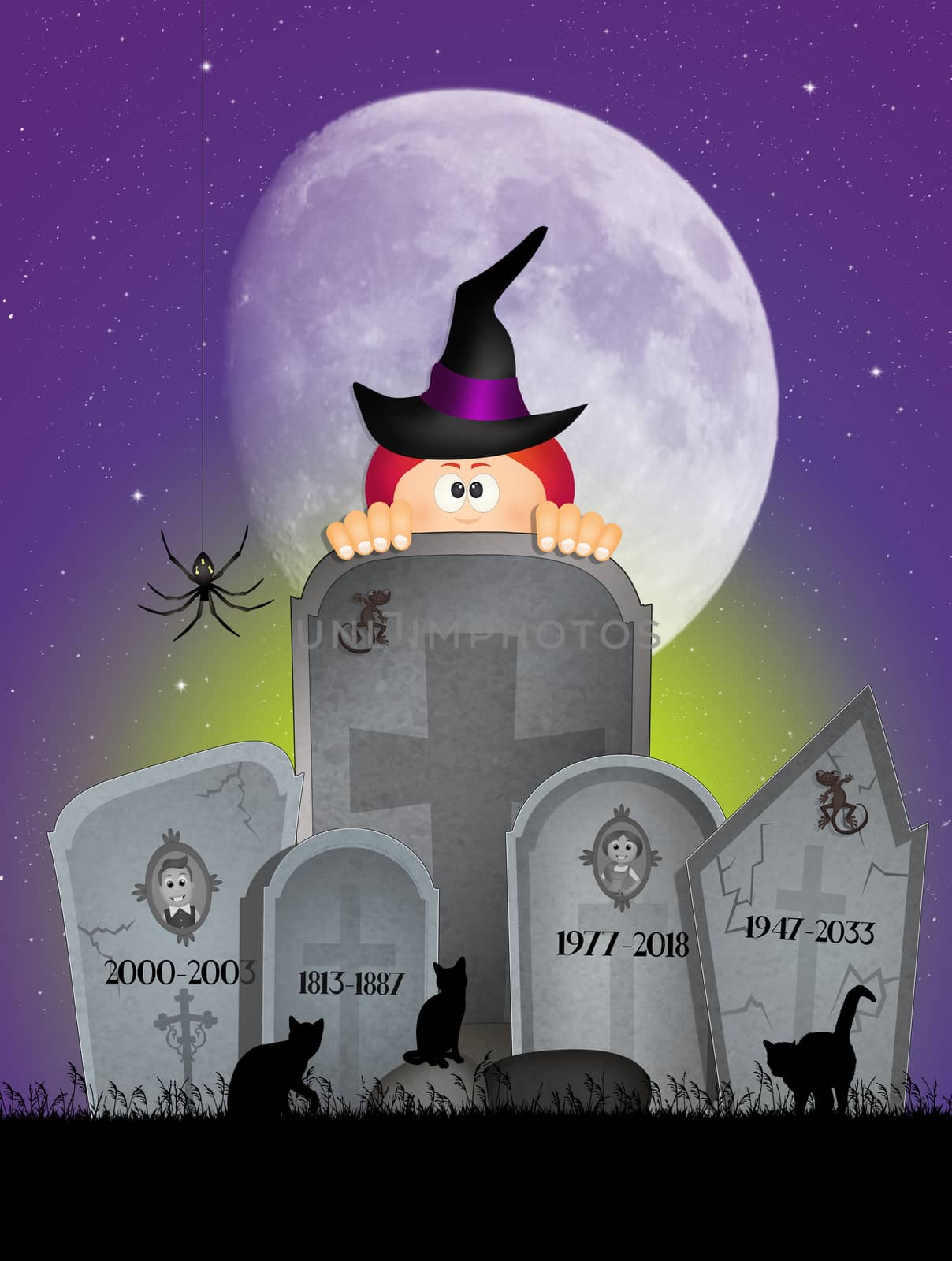 illustration of funny Halloween postcard
