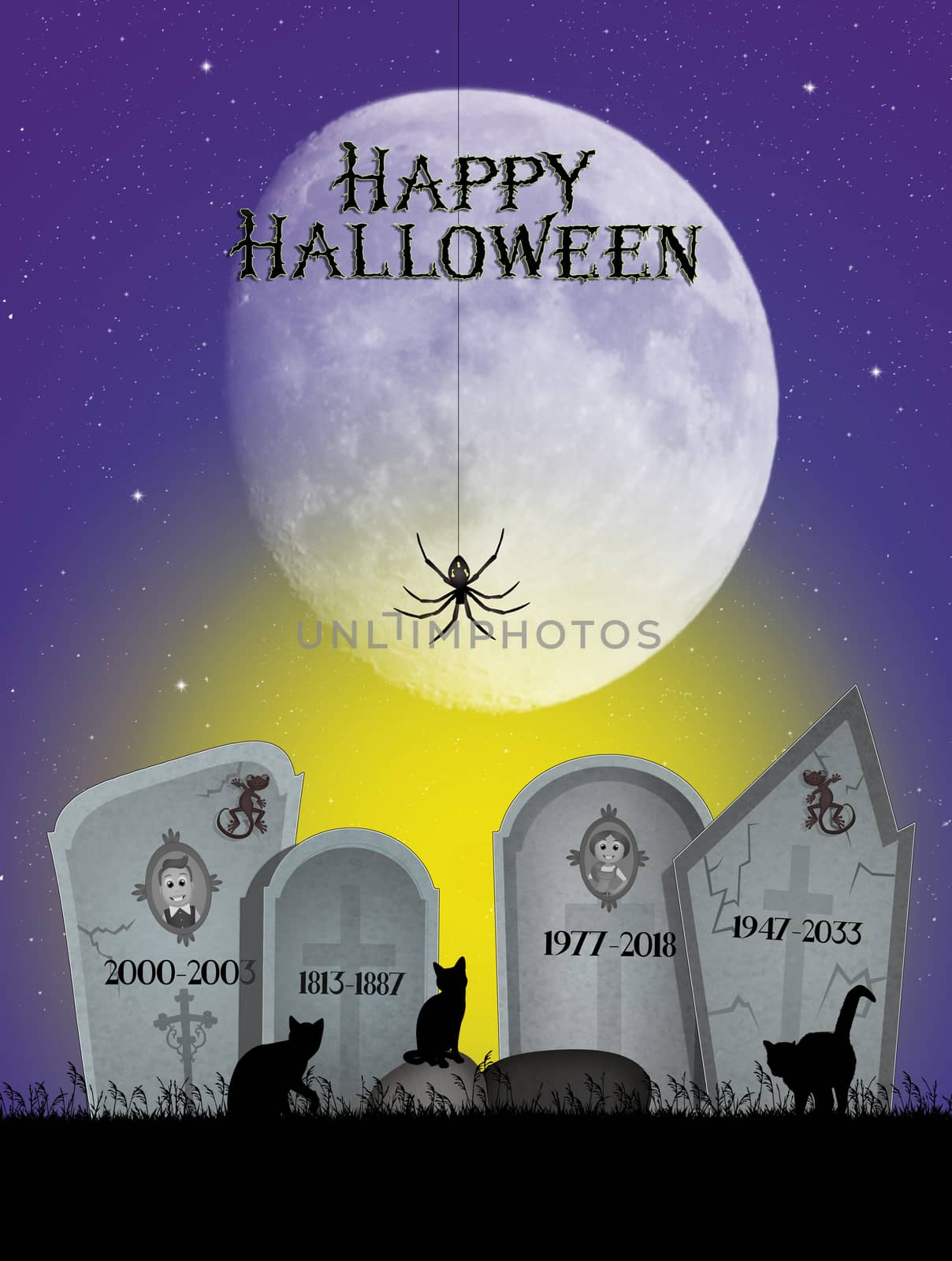 illustration of cemetery in the night