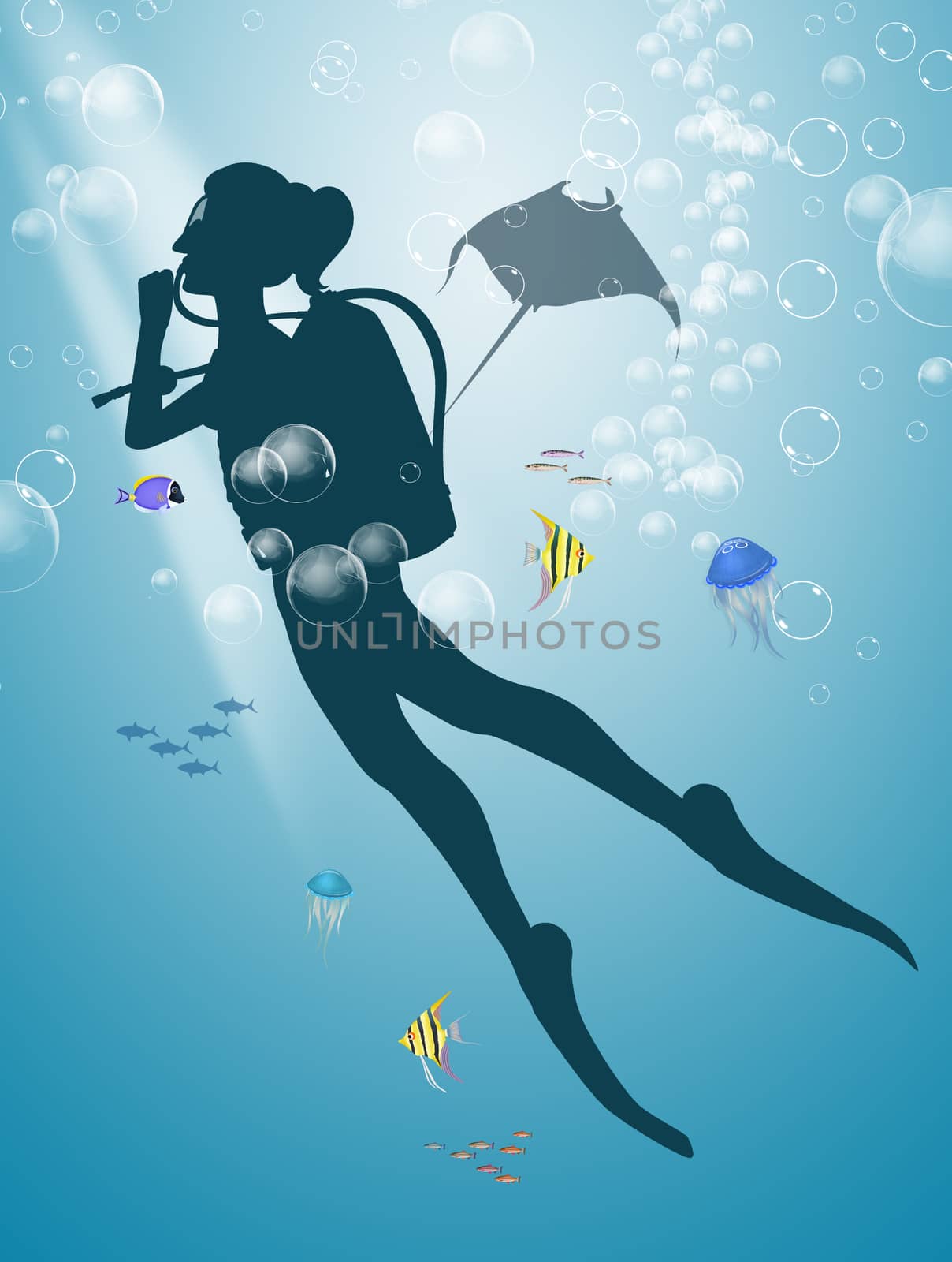 girl with mask and flippers by adrenalina