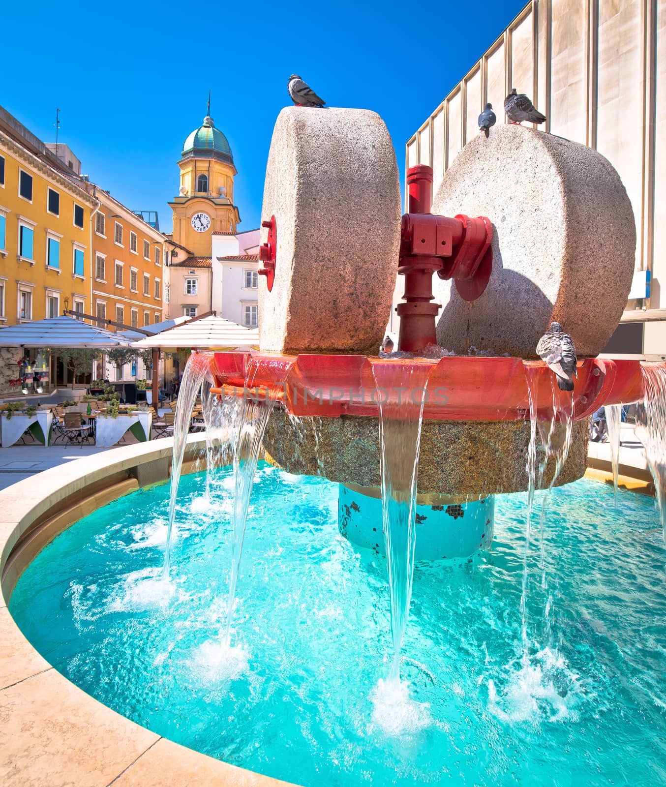 Rijeka square and fountain view with clock tower gate, 2020 Euro by xbrchx