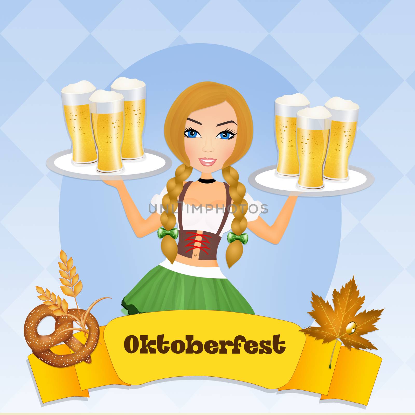 illustration of Oktoberfest girl with beer
