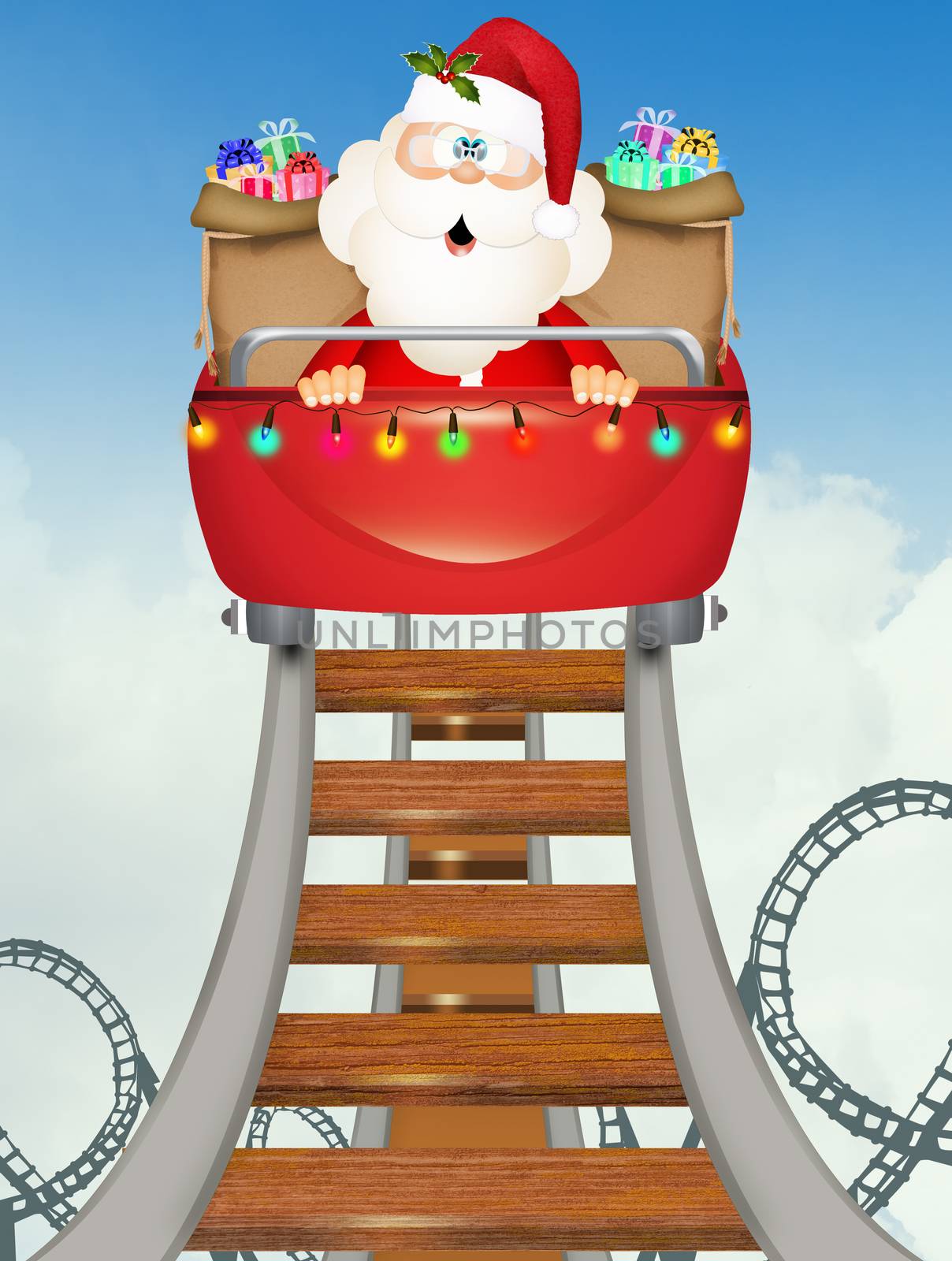 illustration of Santa Claus on roller coaster