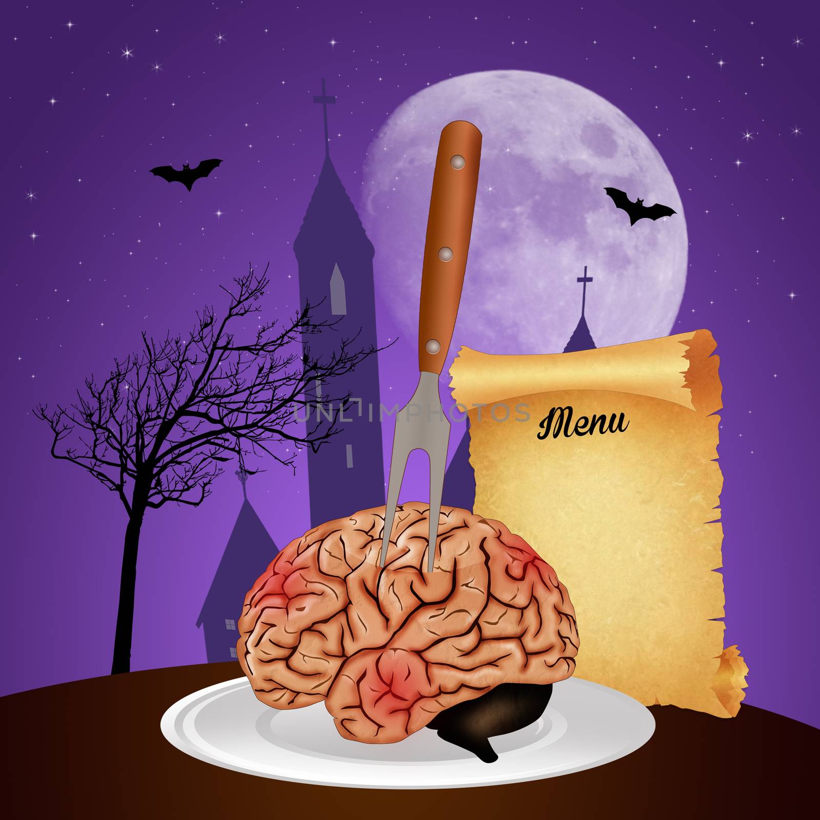 illustration of Halloween menu with human brain