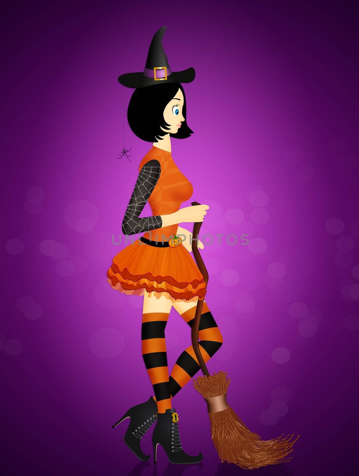 Halloween witch with broom by adrenalina